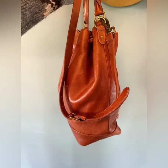 Madewell Lafayette Bucket Bag Brown English Saddle Leather crossbody Tote Purse - Picture 11 of 14